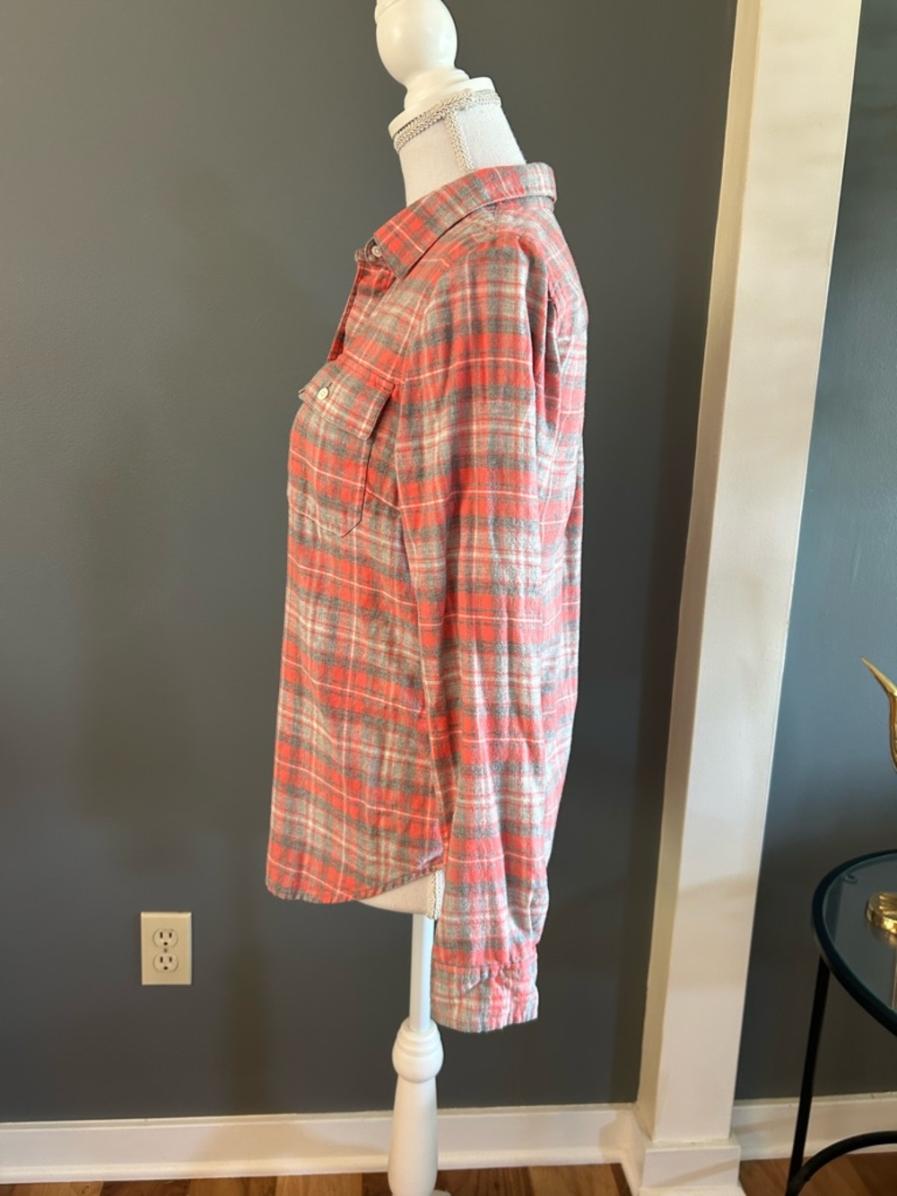 LL Bean Coral and Gray Plaid Button-Up Shirt~Size 6 - Picture 3 of 5